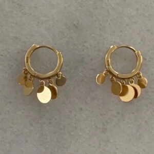 Gold Huggie Hoop Fringe Coin Dangle Earrings 

Brand New